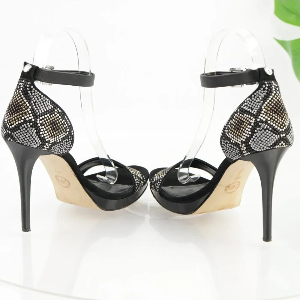 Michael Kors Womens Sienna Sandals Size 6.5 Black Suede Studded Ankle Strap Heel - Picture 8 of 15